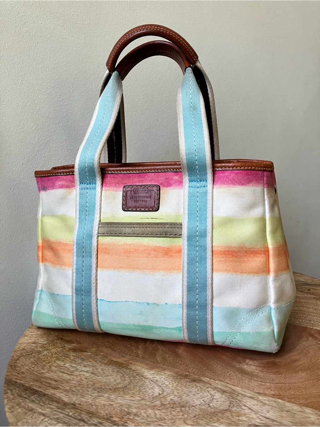 Coach | Y2k Watercolor Stripe Hampton Small Tote Bag